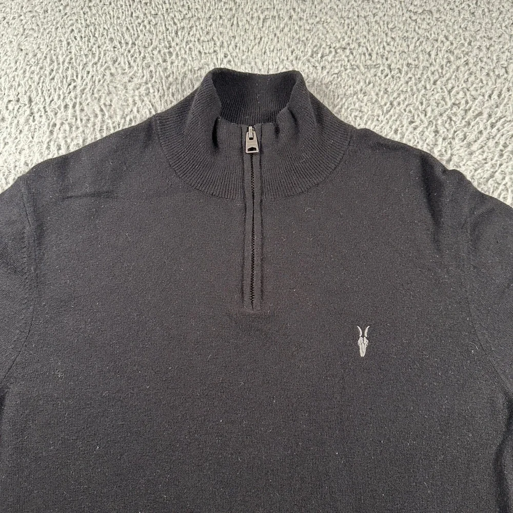 AllSaints Mens Kilburn Zip Funnel Neck‎ Black Wool Blend Pullover Sweater Large